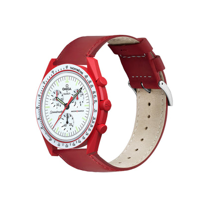 Omega Moonswatch Red Leather Stitching Watch Band