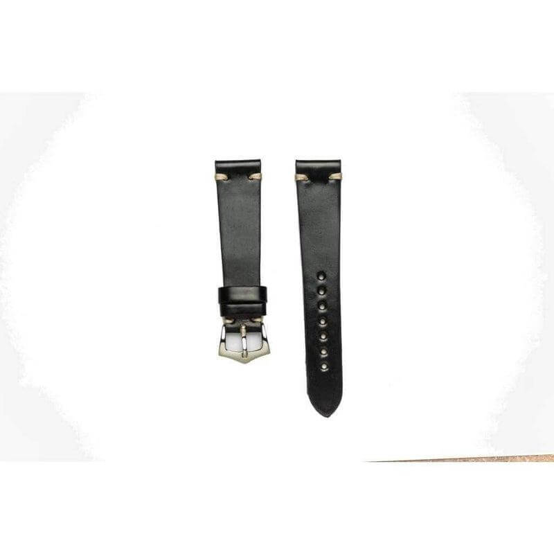 Black Cordovan Leather Watch Strap Ecru Stitches