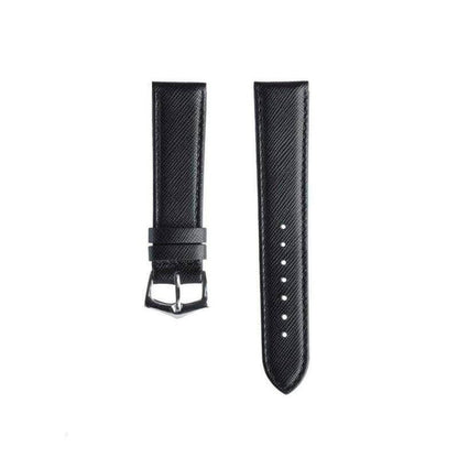 Black Saffiano Folded Edge Black Stitches Watch Strap