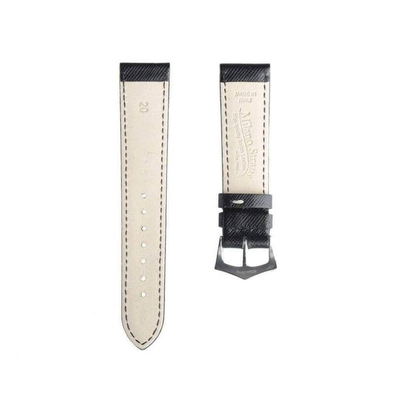 Black Saffiano Folded Edge Black Stitches Watch Strap