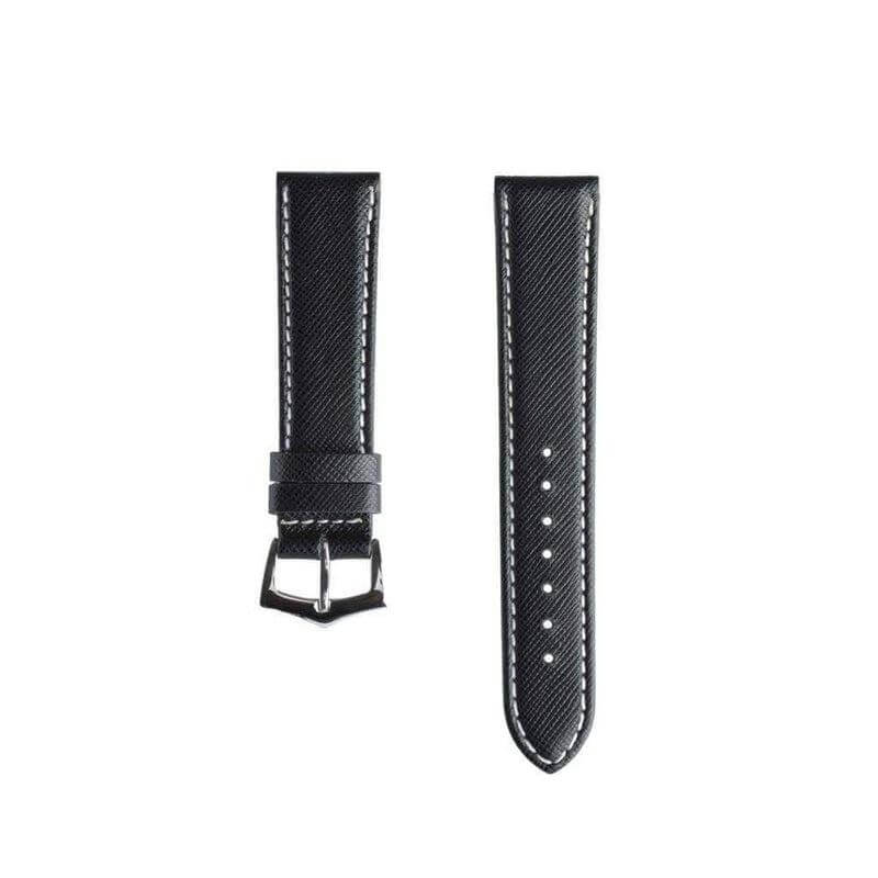 Black Saffiano Folded Edge White Stitches Watch Strap