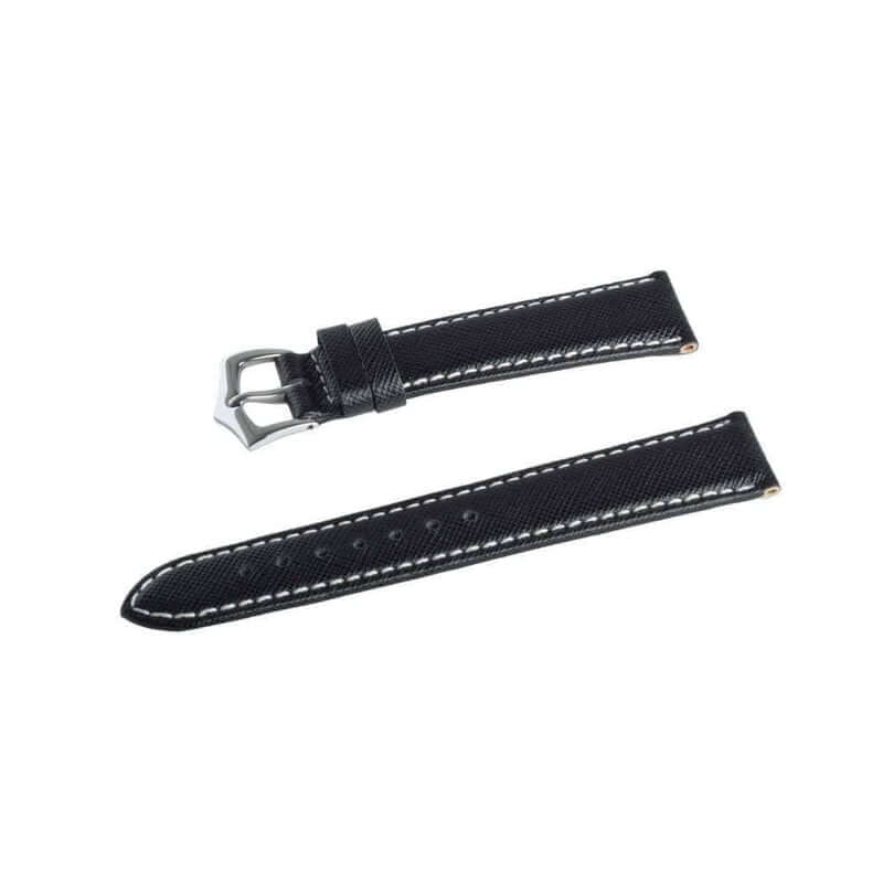 Black Saffiano Folded Edge White Stitches Watch Strap