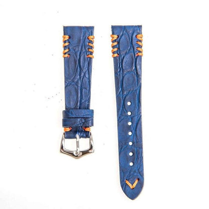 Blue Rubberized Crocodile Watch Strap Orange Tribal Stitches