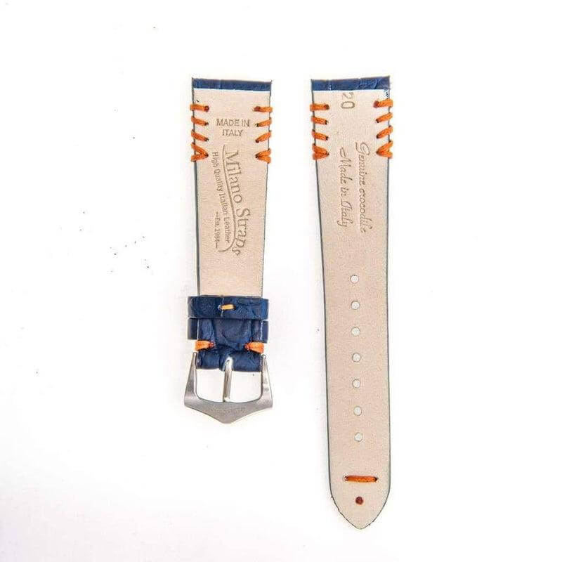 Blue Rubberized Crocodile Watch Strap Orange Tribal Stitches