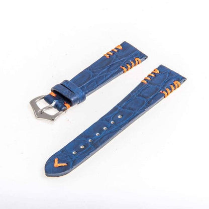 Blue Rubberized Crocodile Watch Strap Orange Tribal Stitches