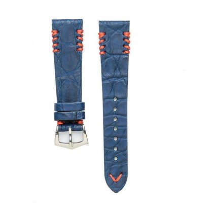 Blue Rubberized Crocodile Watch Strap Red Tribal Stitches