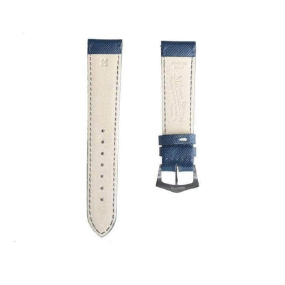 Blue Saffiano Folded Edge Blue Stitches Watch Strap