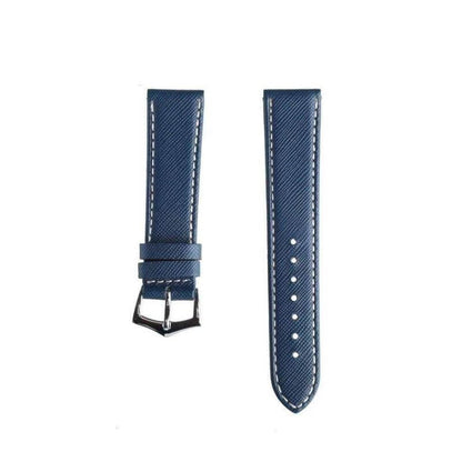 Blue Saffiano Folded Edge White Stitches Watch Strap