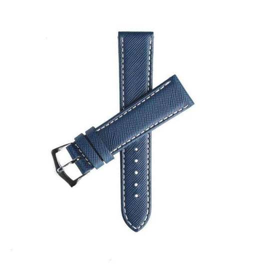 Blue Saffiano Folded Edge White Stitches Watch Strap