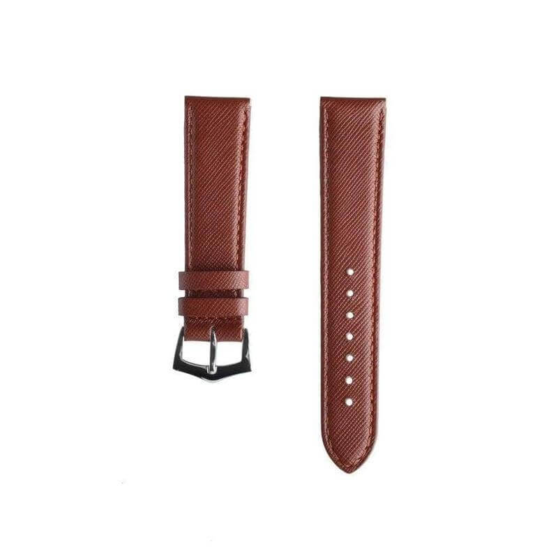 Brown Saffiano Folded Edge Brown Stitches Watch Strap