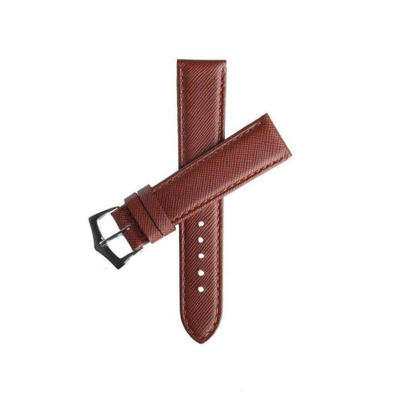 Brown Saffiano Folded Edge Brown Stitches Watch Strap