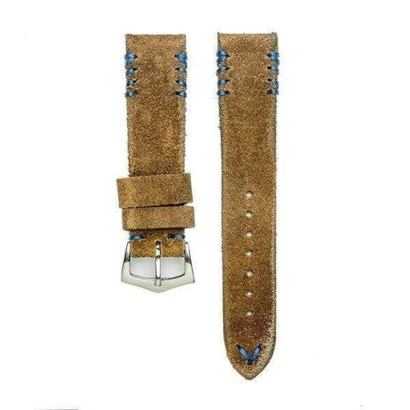 Brown Suede Vintage Watch Strap Blue Tribal Stitches