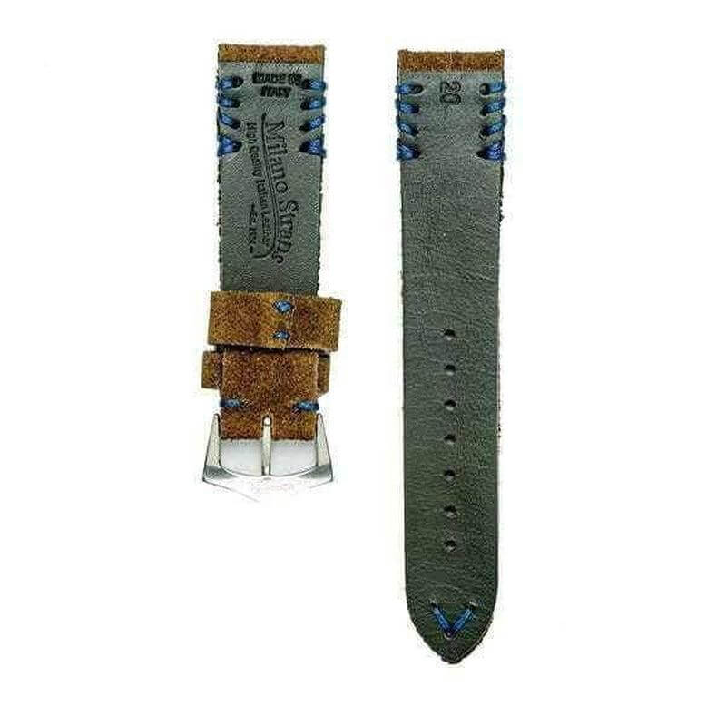 Brown Suede Vintage Watch Strap Blue Tribal Stitches