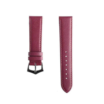 Burgundy Saffiano Folded Edge Burgundy Stitches Watch Strap