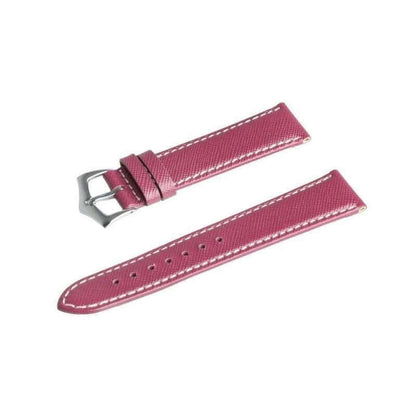 Burgundy Saffiano Folded Edge White Stitches Watch Strap