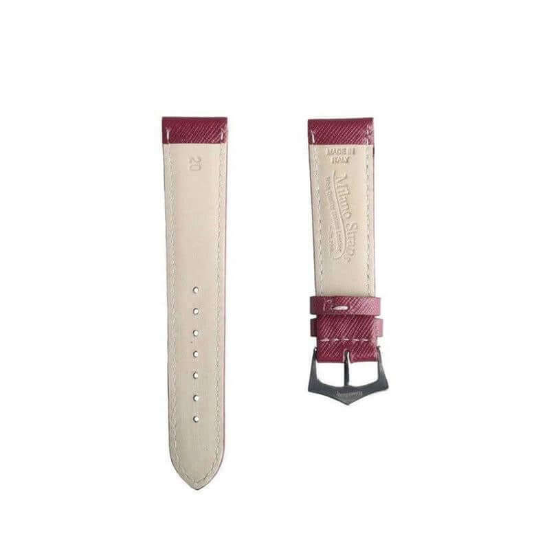 Burgundy Saffiano Folded Edge White Stitches Watch Strap