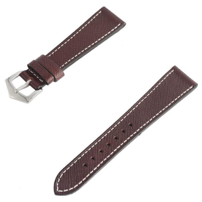 Burgundy Saffiano Leather White Stitches Watch Strap