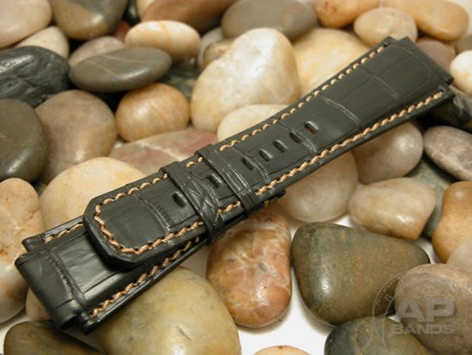 Capolavoro Black Alligator Leather Strap For Audemars Piguet Royal Oak Offshore T3 Rose Gold