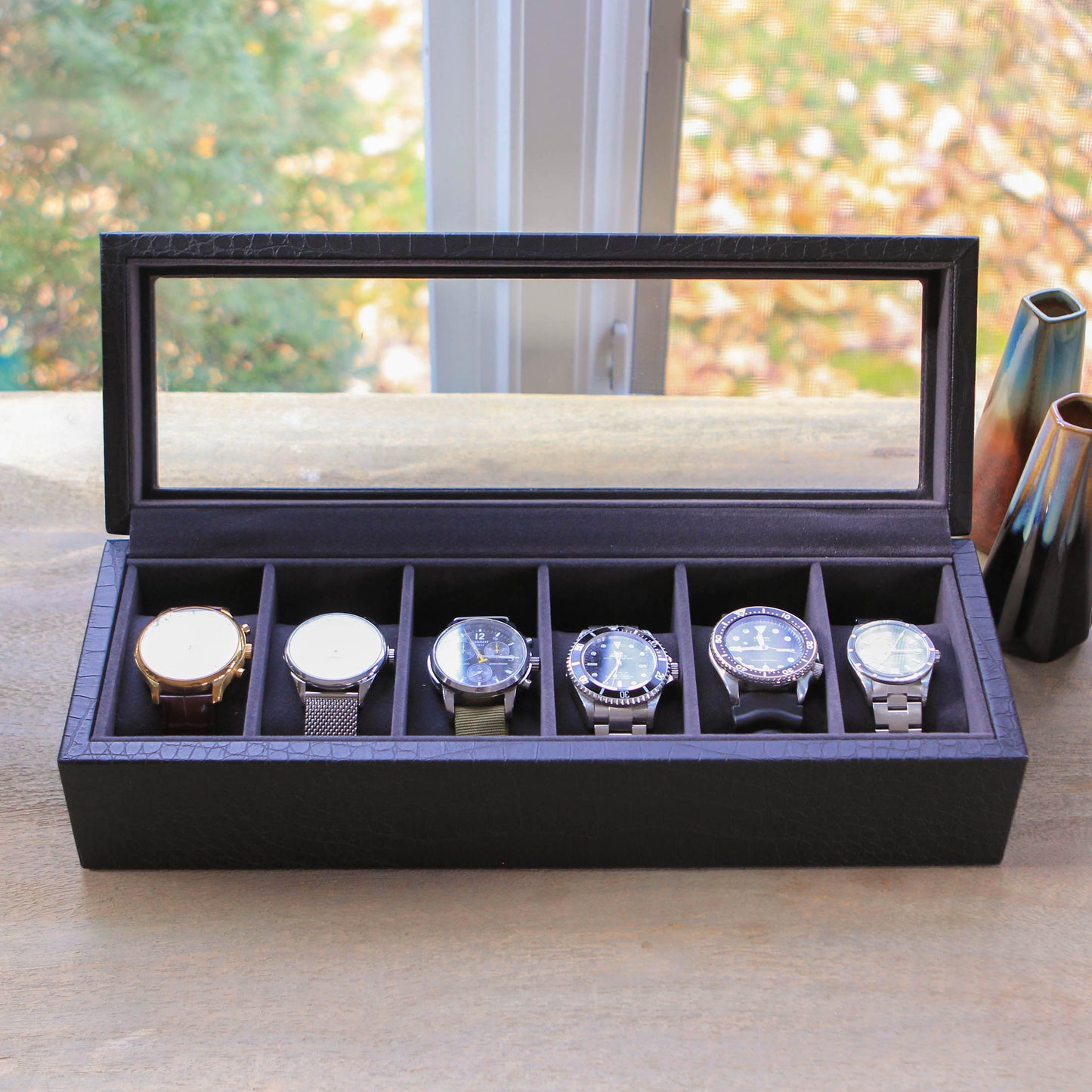 Faux Crocodile Watch Box - 6 Slot