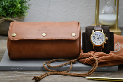 Tawny Brown Full-grain Cow Leather Watch Roll - 2 Watches