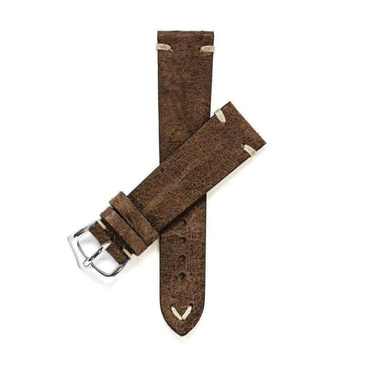 Dark Brown Vintage Leather Watch Strap - Brown