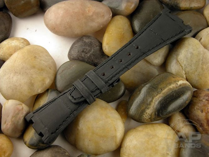 Finitura Opaca Black Alligator Leather Strap For Audemars Piguet Royal Oak 15300 15400