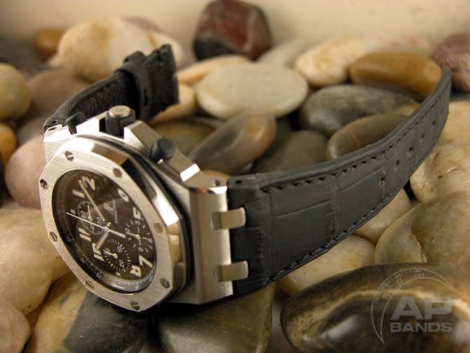 Finitura Opaca Black Alligator Leather Strap For Audemars Piguet Royal Oak Offshore Newer Case