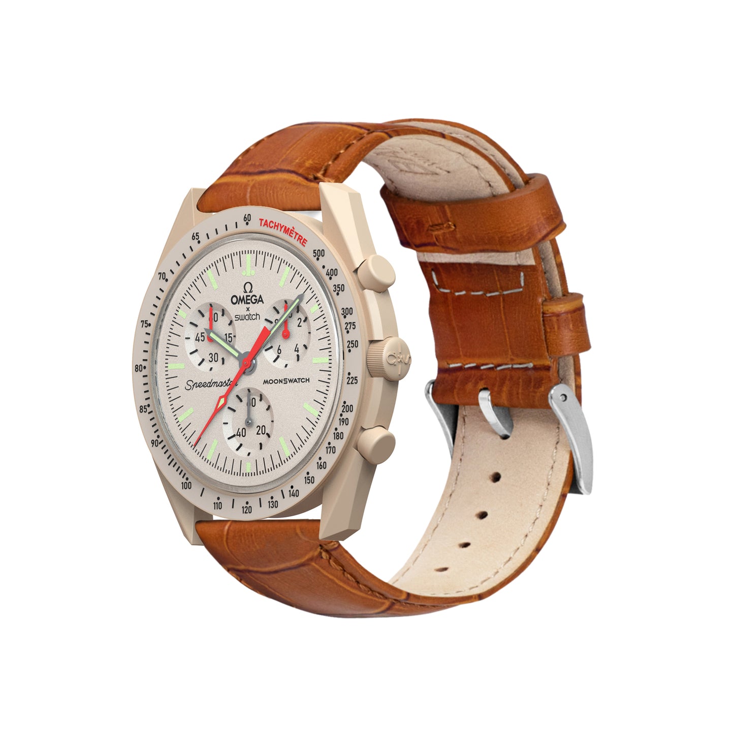 Omega Moonswatch Toffee Brown Alligator Grain Leather Watch Band