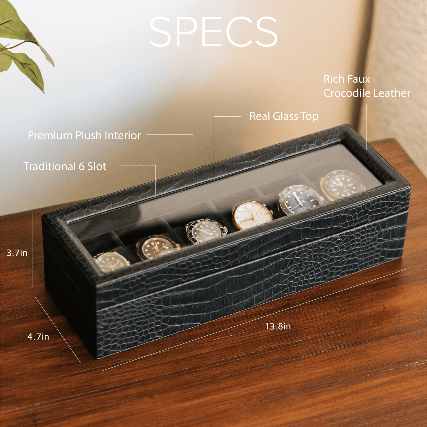 Faux Crocodile Watch Box - 6 Slot