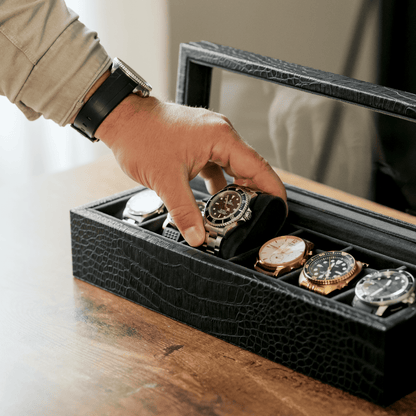 Faux Crocodile Watch Box - 6 Slot