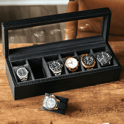 Faux Crocodile Watch Box - 6 Slot