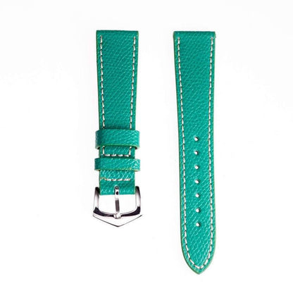 Green Hammered Calfskin Ecru Stitches Watch strap