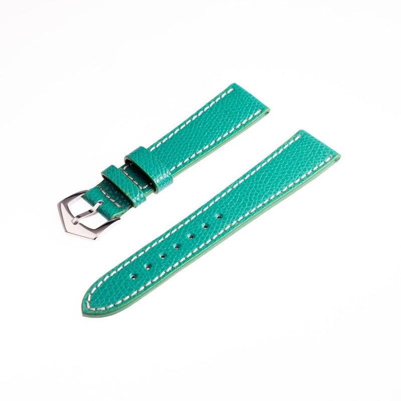 Green Hammered Calfskin Ecru Stitches Watch strap