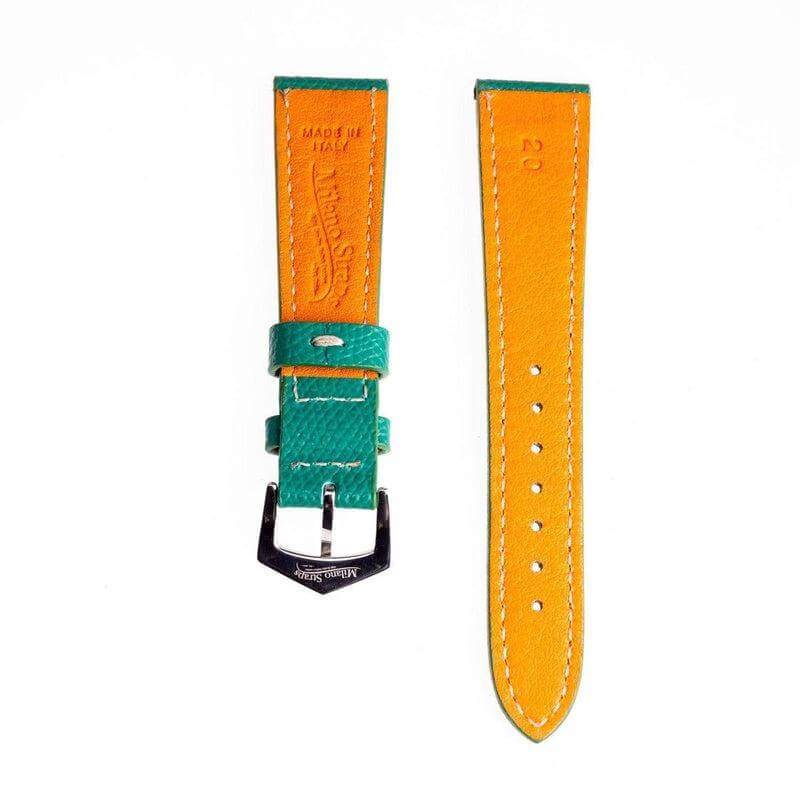 Green Hammered Calfskin Ecru Stitches Watch strap