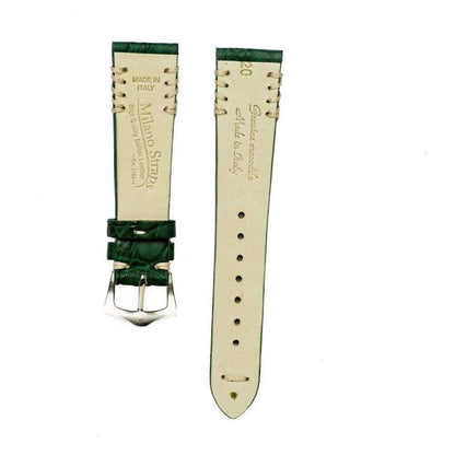 Green Rubberized Crocodile Watch Strap Ecru Tribal Stitches - 20mm