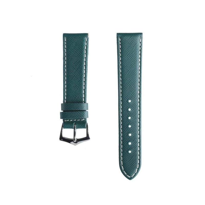 Green Saffiano Folded Edge White Stitches Watch Strap