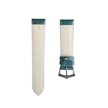 Green Saffiano Folded Edge White Stitches Watch Strap