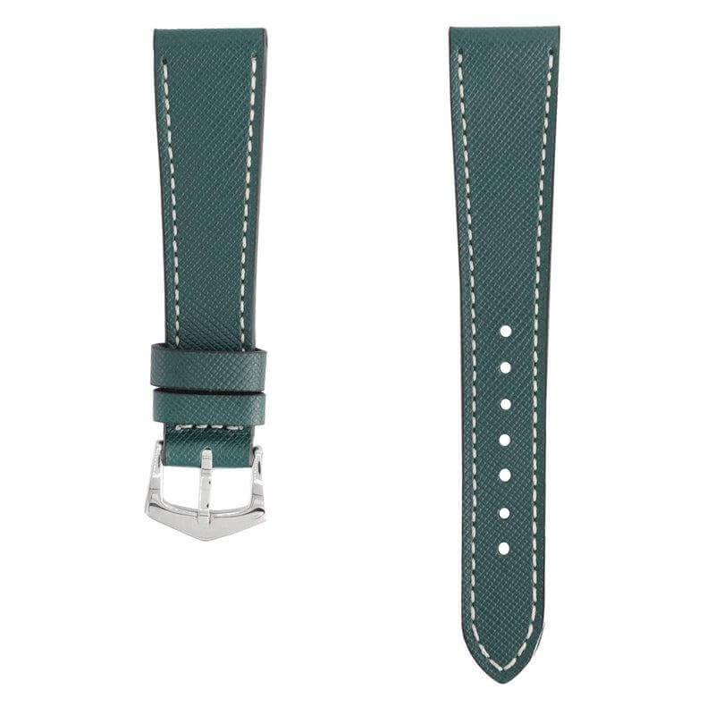 Green Saffiano  Leather Ecru Stitches  Watch Strap