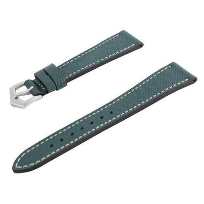 Green Saffiano  Leather Ecru Stitches  Watch Strap