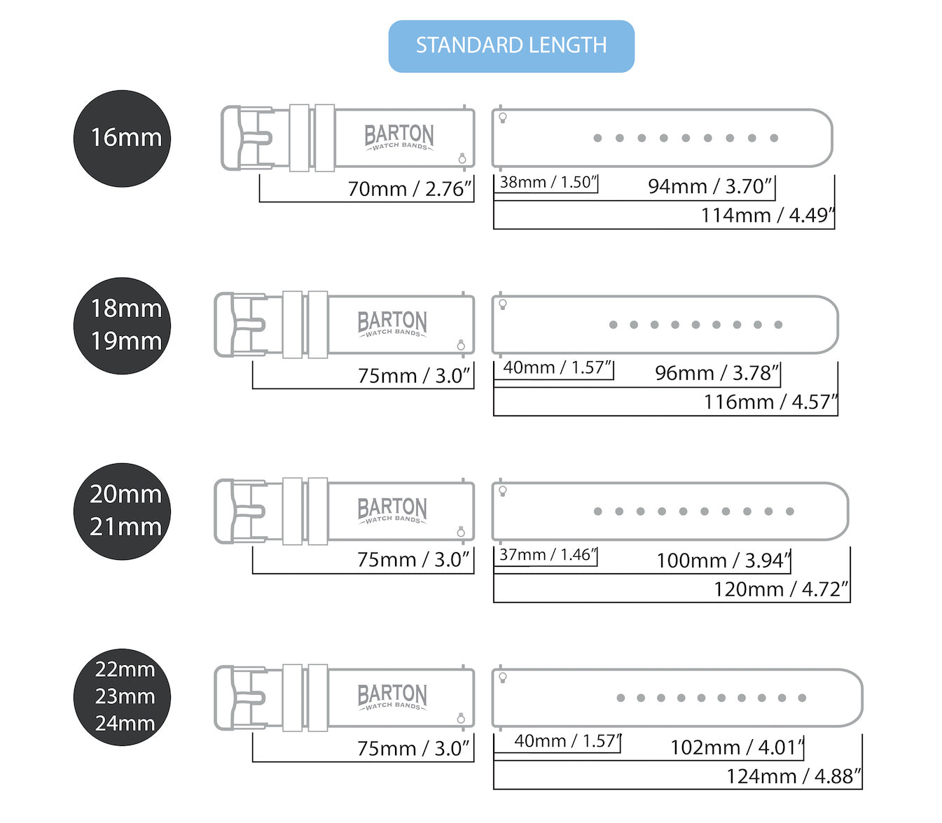 Standard watch best sale strap length