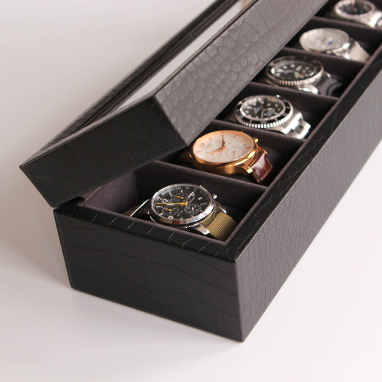 Faux Crocodile Watch Box - 6 Slot