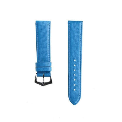 Light Blue Saffiano Folded Edge Blue Stitches Watch Strap