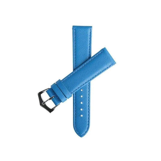 Light Blue Saffiano Folded Edge Blue Stitches Watch Strap