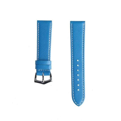 Light Blue Saffiano Folded Edge White Stitches Watch Strap