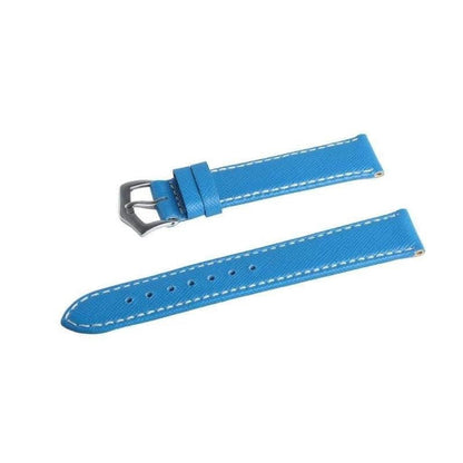 Light Blue Saffiano Folded Edge White Stitches Watch Strap