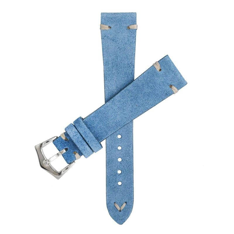 Light Blue Suede Vintage Leather Watch Strap