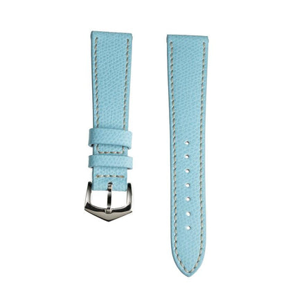 Light Blue Hammered Calfskin Ecru Stitches Watch strap