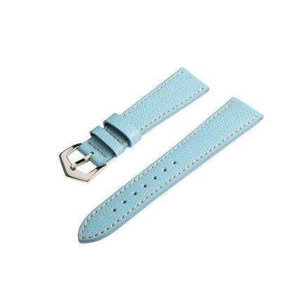 Light Blue Hammered Calfskin Ecru Stitches Watch strap