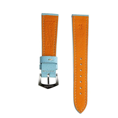 Light Blue Hammered Calfskin Ecru Stitches Watch strap