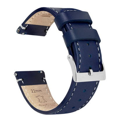 Omega Moonswatch Navy Blue Leather White Stitching Watch Band